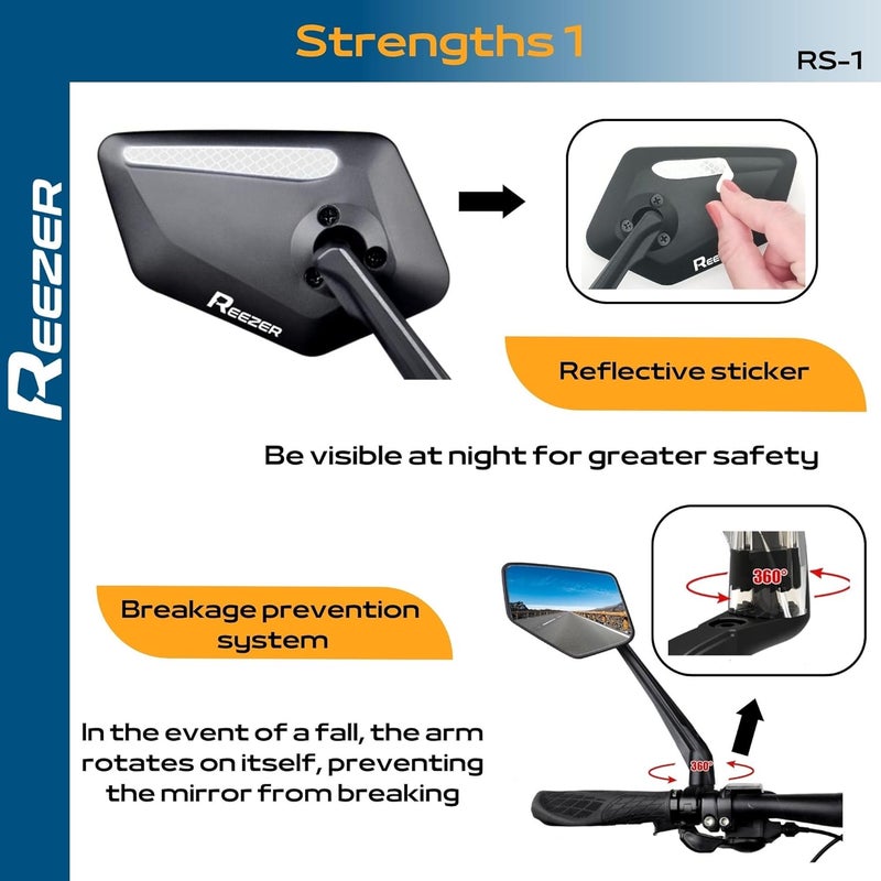 Reezer RS1 - Handlebar Bike mirror, 360° rotatable & foldable, large field of vision, Bicycle rearview mirrors, 0,86" to 1", Reflective - LEFT - Image 3